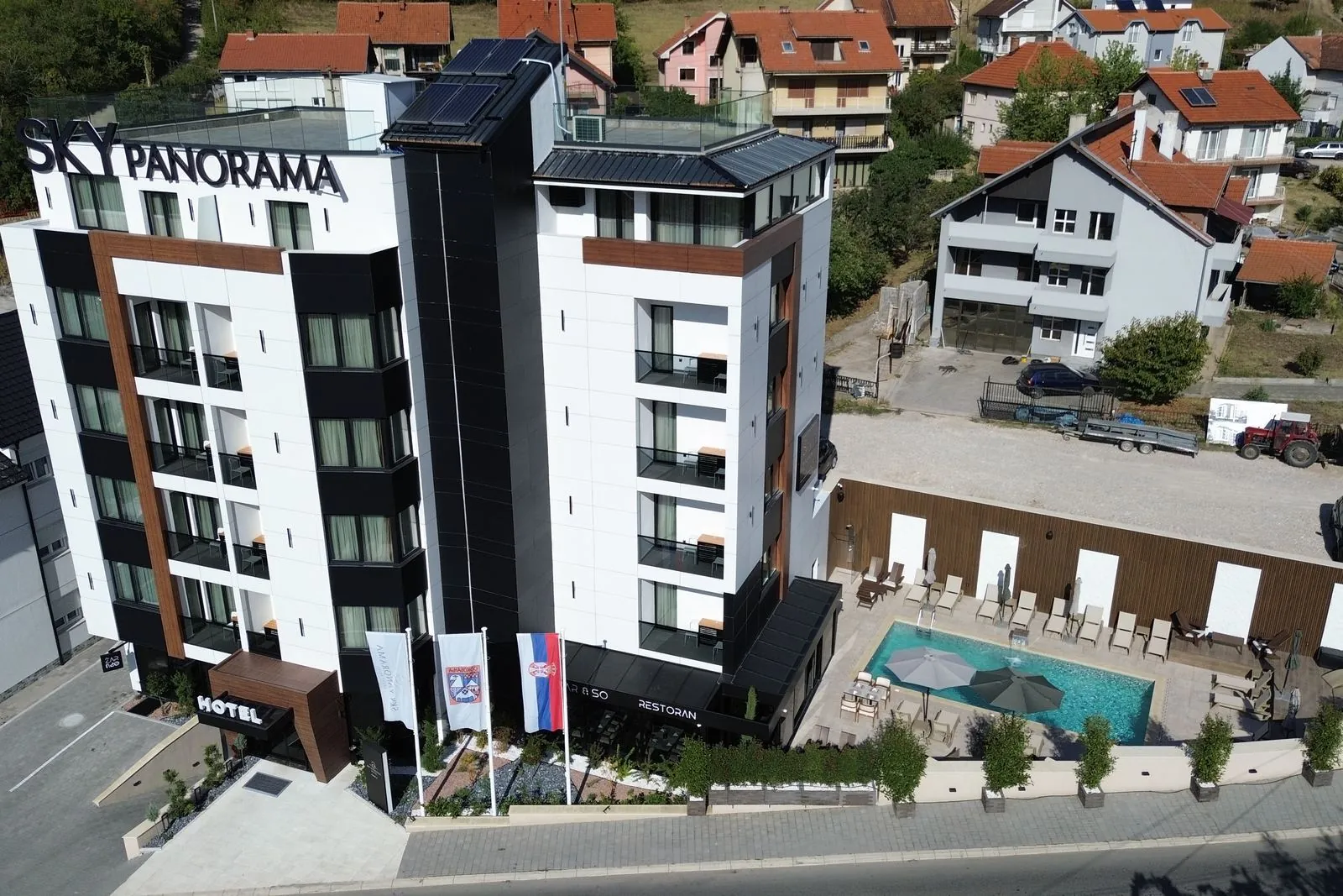 Hotel Sky Panorama and the surrounding houses from the air